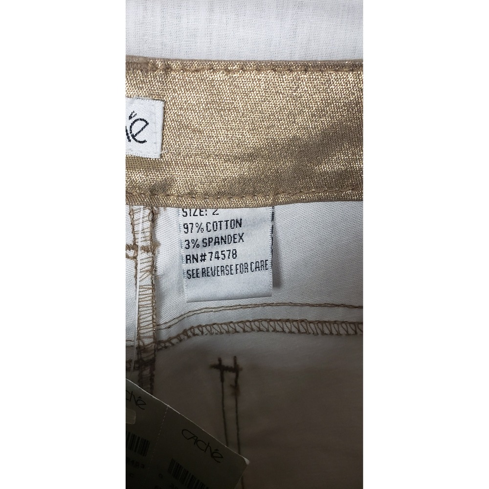 Cache Womens Metallic Gold Coated Skinny Pants Casual Novelty 2 Holiday Party - Picture 6 of 12